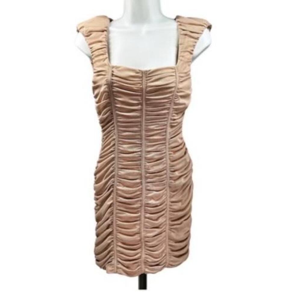Zara Beige Ruched Bodycon Dress Sleeveless Mini Size Small